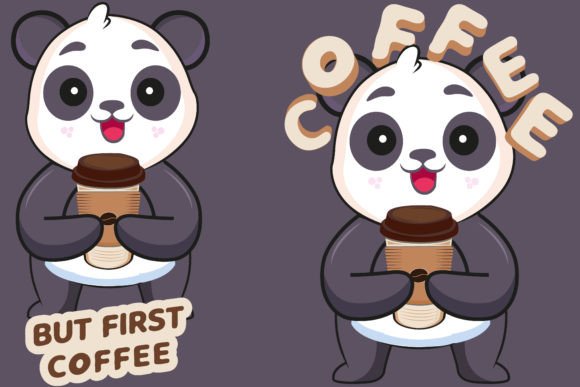 Cute Panda with Coffee for Tshirt Poster